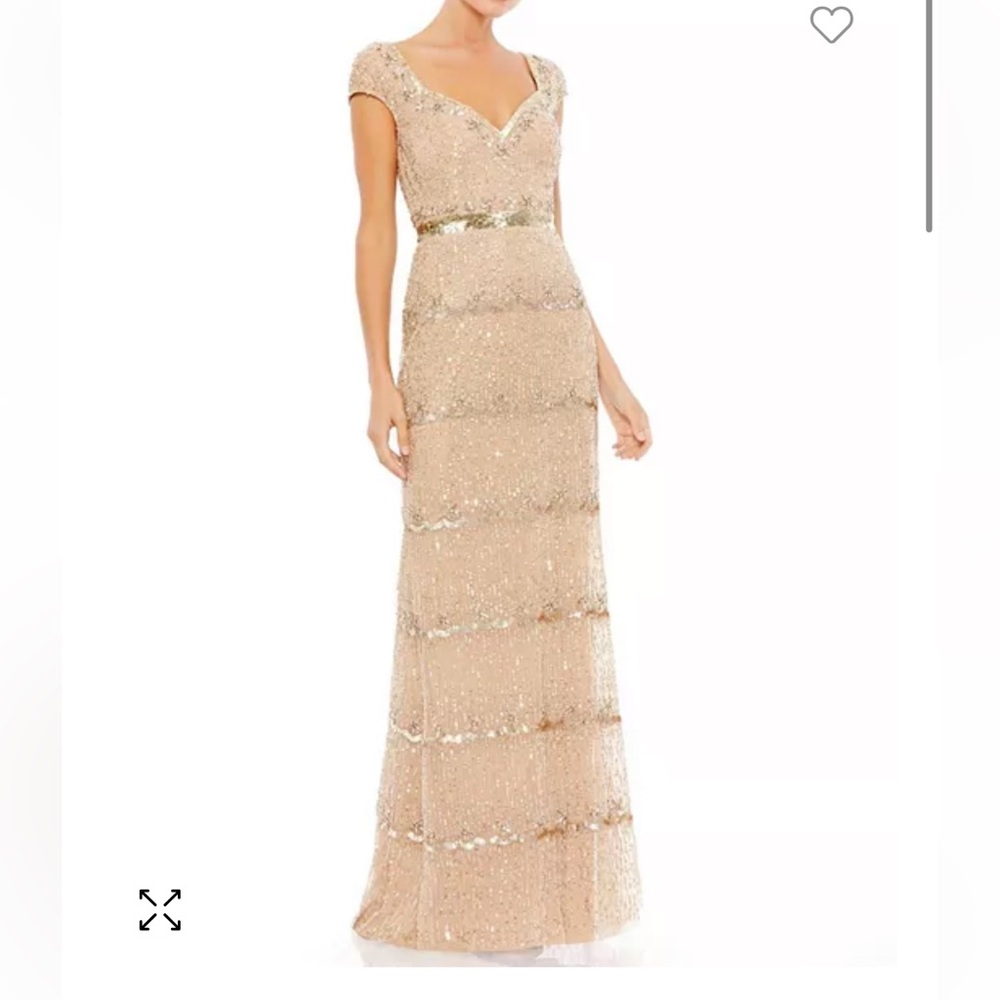 Mac Duggal Gold Sequin Cap Sleeve Sweetheart Column Gown